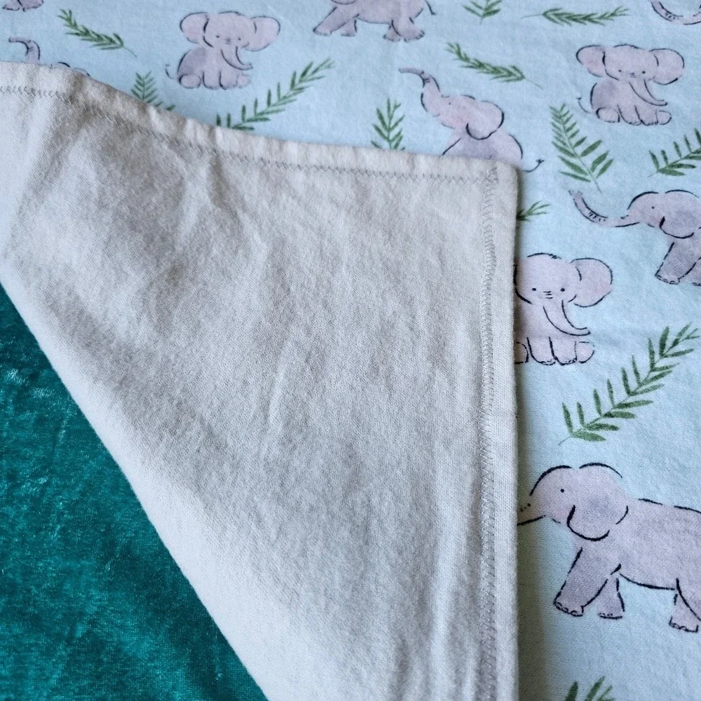Elephant Botanical Print Knit Baby Swaddle Receiving Blanket 38x35 Crib Homemade